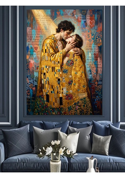 Gustav Klimt Öpücük Modern Yorumu Dekoratif Kanvas - Mdf Ahşap Tablo