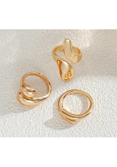 Girift Vintage Ydora 3 Adet Gold Yüzük Seti Altın