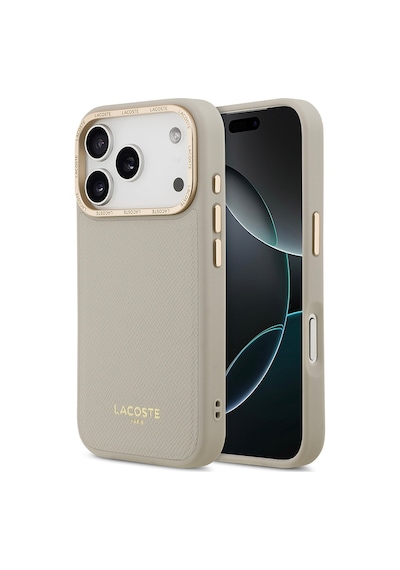 Apple Uyumlu iPhone 17 Pro Kılıf Lacoste Lisanslı M-safeli Champs Elysees Pu Deri Tasarımlı Kapak Gri Gri