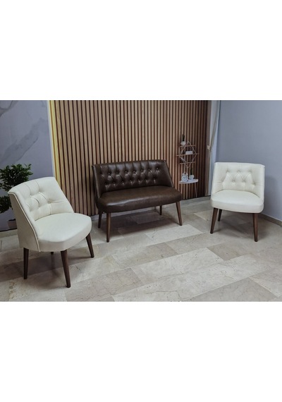 Azra Mobilya Deri Çay Seti Koltuk Takımı - Bekleme Salonu - Cafe Mobilya - Ofis Mobilya - Balkon Mobilya Acıkahve-krem
