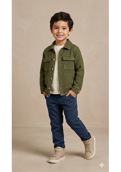 Nanica Kids Erkek Çocuk Müslin Uzun Kollu Gömlek Nc-126106 Yeşil