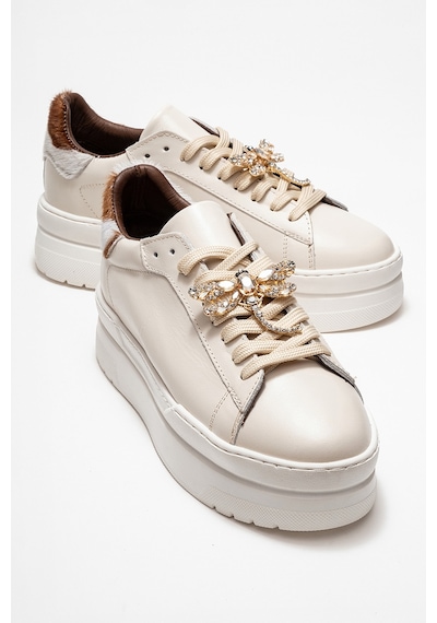 Luvishoes Luvi Shoes Laren Ekru Cilt Hakiki Deri Tokalı Kadın Günlük Spor Ayakkabı Ekru