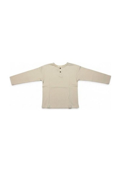 Zekids Erkek Çocuk Düğmeli Pamuklu İnce Uzun Kollu T-shirt-16778 Bej