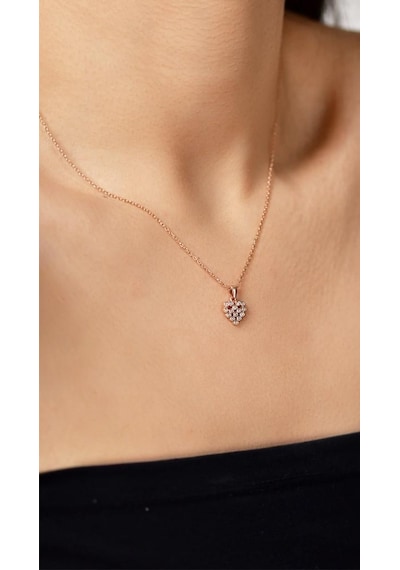 Zirkon Taşlı Rose Kalp Model Minimal Gümüş Kolye