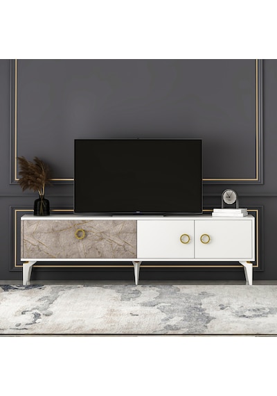 T0019 Zümrüt Alt Modül Tv Ünitesi Gordion Mermer/beyaz T0019 Zümrüt Alt Modül Tv Ünitesi Gordion Mermer/beyaz