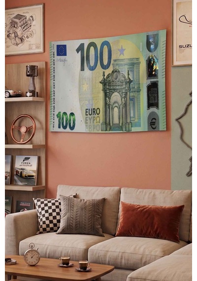 100 Euro Para Temalı Dekoratif Duvar Örtüsü Duvar Halısı Beyaz