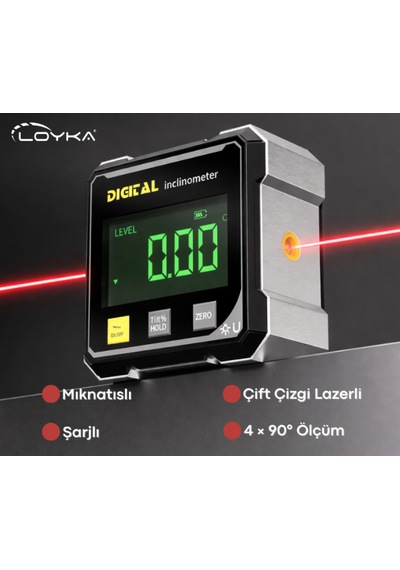 Loyka 5521 Dijital Eğim Ölçer Mıknatıslı Çift Çizgi Lazerli