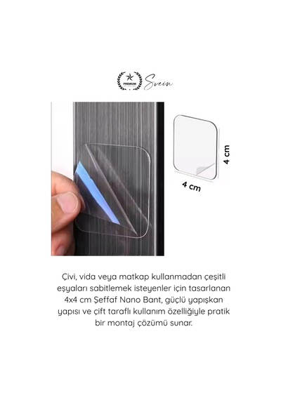 Çifttaraflıbant 4x4 Cm Şeffaf Nano Bant Çift Taraflı Güçlü Yapışkan Su Geçirmez Çivi Gerektirmeyen