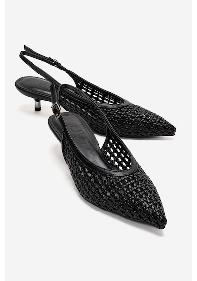 Luvishoes Orelıs Siyah Örgü Desenli Kadın Kısa Topuklu Ayakkabı Siyah