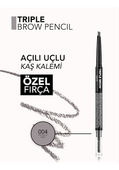 Flormar Triple Brow Kaş Pudrası ve Fırça İçeren Kaş Kalemi 004 Ash