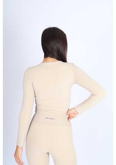 Soft&Basic Uzun Kollu Bisiklet Yaka Bej Body Bej