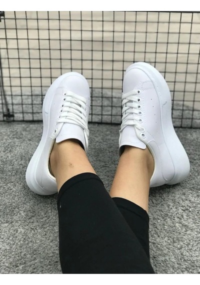 Kadın Erkek Unisex Bağcıklı Deri Yüksek Tabanlı Rahat Günlük ... Beyaz