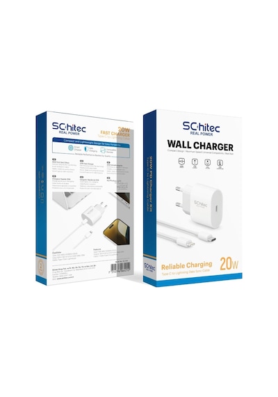 Schitec 20w Type-c Çıkışlı Hızlı Şarj Aleti Type-c To Lightning Kablolu Set Beyaz Sc001 1 Metre
