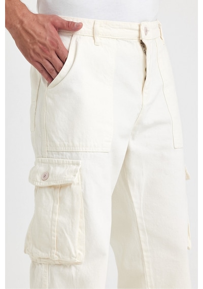 Erkek Kargo Cep Baggy Pantolon Rengi Kırık Beyaz