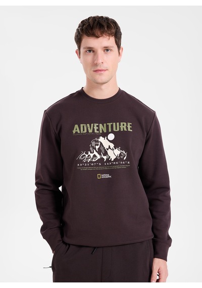 National Geographic N6wm-swt4347 Kahverengi Relaxed Baskılı Erkek Sweatshirt Kahve