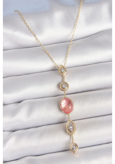 Buğz Pirinç Zincir Pembe Gold Renk Zirkon Taşlı Y Kolye Diğer 45456224
