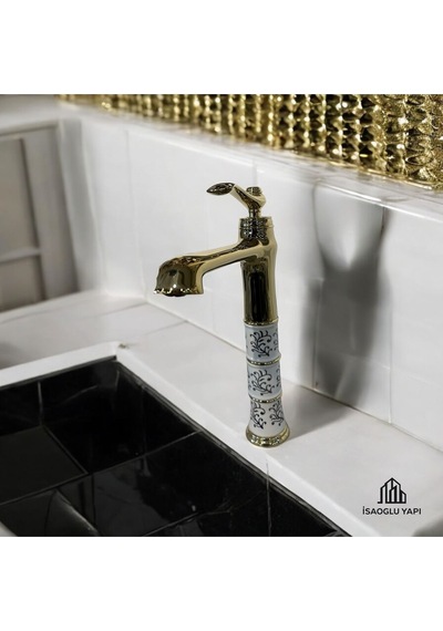 İsaoğlu Yapı Gold Çanak Lavabo Bataryası Vintage Çanak Armatür Gold Batarya Gold