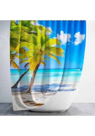 Banyo Perdesi 1x180x200 Tek Kanat Duş Perdesi Halka Hediyeli Duşakabin Perdesi Caribbean Çok Renkli