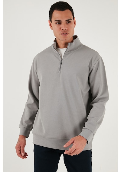 Buratti Pamuklu Regular Fit Yarım Fermuarlı Dik Yaka Erkek Sweat 5905470 Gri
