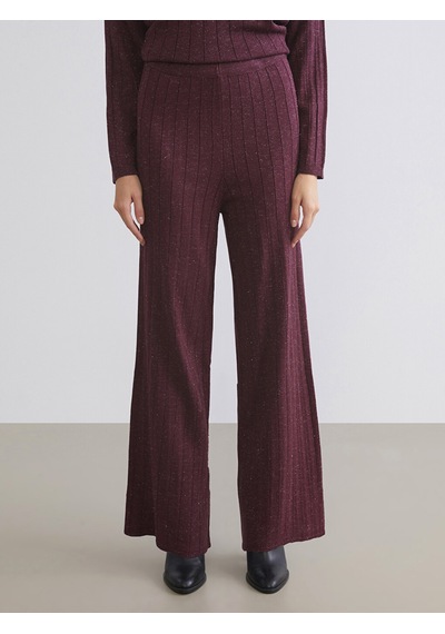 Lcwaıkıkı Classic Mürdüm Beli Lastikli Geniş Paça Kadın Triko Pantolon