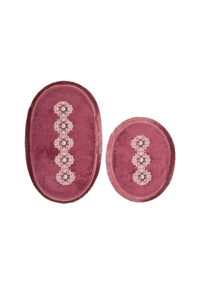 Eyfel Saçakli Banyo Takımı 2 Pcs Açik Kahve Fuşya