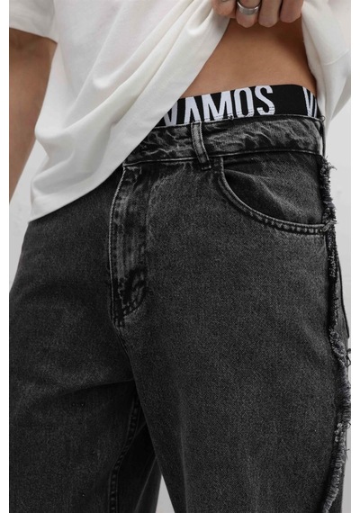 Vamos Yan Dikiş Detaylı Baggy Jean Gri