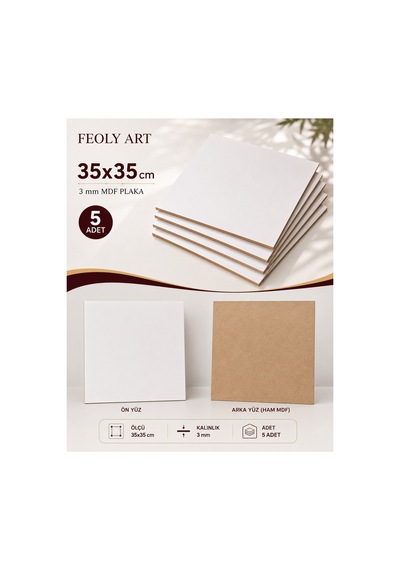 Mdf - 35x35 Cm Beyaz Lam Mdf Plaka 3mm - 5 Adet - Beyaz Pasta Altlığı