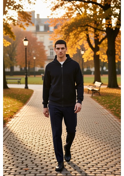 Benerly Erkek Bisiklet Yaka Standart Kol Fermuarlı Dokulu Sweatshirt Fonk Lacivert
