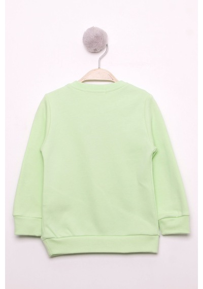 Toontoy Kız Çocuk Relax Fit Bisiklet Yaka Baskılı Sweatshirt - 2 İplik Açık Yeşil