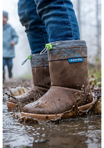Hopfrög Rain Boots Kahverengi Meşe Suya Ve Soğuğa Dayanıklı Barefoot Çocuk Botu Kahverengi