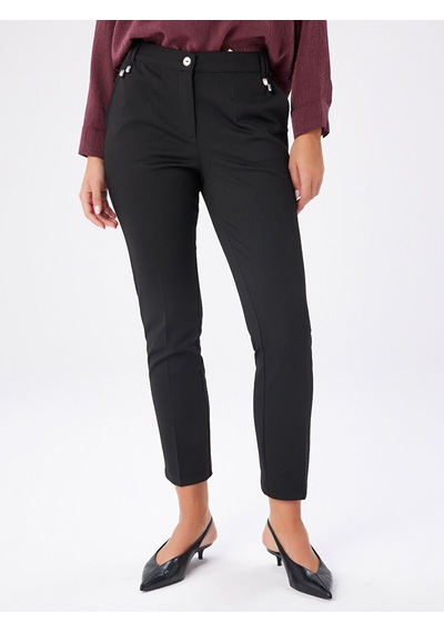 Faik Sönmez Metal Aksesuarlı Diagonal Dokulu Slim Fıt Örme Pantolon W27pnt018 Uw27pnt01810 Siyah