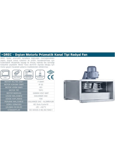 Kayıtes DREC 450 Dıştan Motorlu Kanal Tipi Fan 5000 M³/H