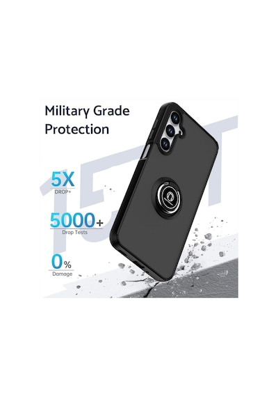 Samsung Galaxy S25 Fe Uyumlu Kılıf Yüzüklü Standlı Extra Koruma Sert Silikon Kapak - Siyah Siyah