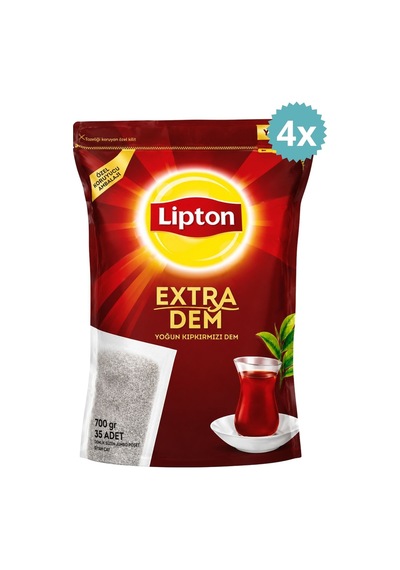 Lipton Extra Dem Siyah Çay 700 Gr 35'li Demlik Poşet Çay Yoğun Kıpkırmızı Dem Kilitli Paket X 4 Adet