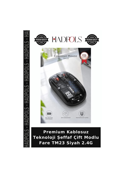 Premium Kablosuz Teknoloji Şeffaf Çift Modlu Fare Tm23 Siyah 2.4g