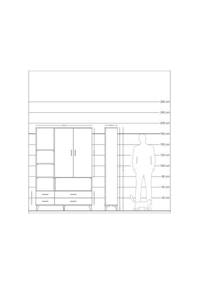 Arges Dolap 8 Raflı 4 Çekmeceli 2 Kapaklı 132x30x195 Çam-ayta... Çam