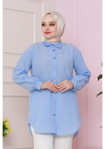 Sevitli Önü İncili Tunik-bebe Mavi-4734 Bebe Mavi Bebek Mavisi