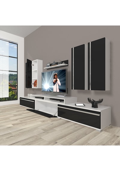 Decoraktiv Ekoflex 8d Mdf Tv Ünitesi Tv Sehpası Beyaz - Siyah