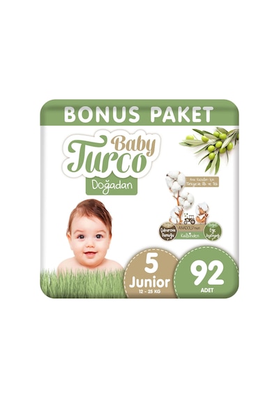 Baby Turco Doğadan Bebek Bezi 5 Numara Junior Bonus Paket 92 Adet