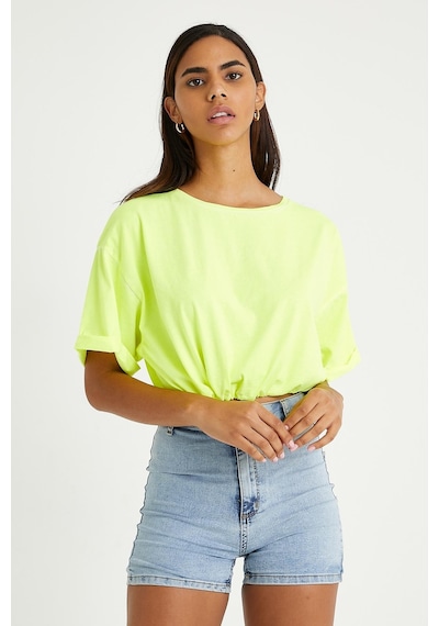 Kadın Neon Yağ Yıkamalı T-shirt Sarı Yeşil