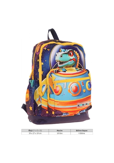 Kaukko Dört Bölmeli Erkek Çocuk - Mavi Sarı - Astrnot Dinazor - İlkokul Okul Sırt Çantası - L5273 Mavi - Sarı