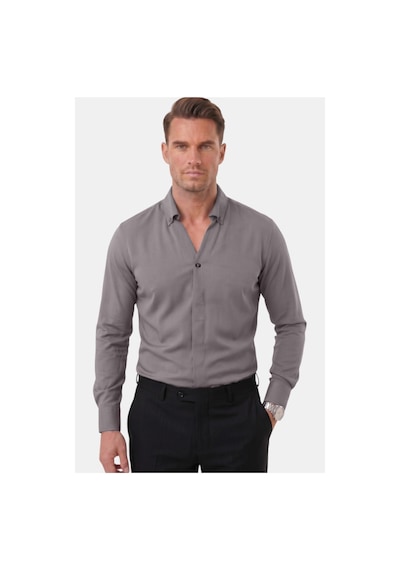 Deepsea Füme Slim Fit Kolay Ütülenebilir Açık Dik Yaka Likralı Erkek Gömlek 2602615