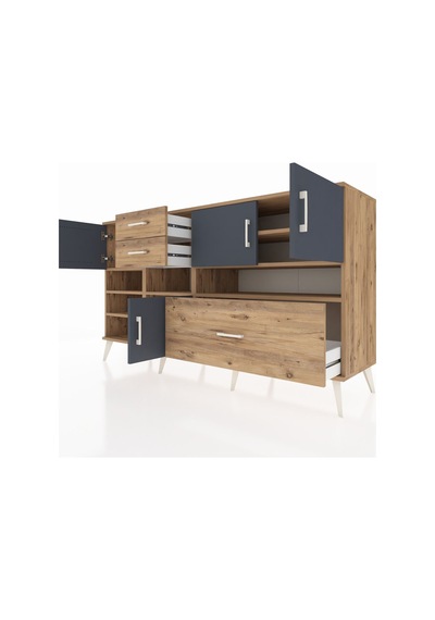 Kronos Konsol 7 Raflı 3 Çekmeceli 4 Kapaklı 176x59x99 Çam-antrasi Çam-antrasit/çam