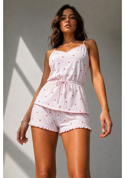 Kadın Viskoz Sezonsuz Paçalı Pembe Pijama Takımı