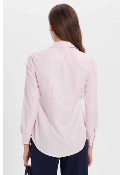 Tudors Kadın Slim Fit Dar Kesim Vücuda Oturan Uzun Kollu Pembe Basic Gömlek-38820 Pembe