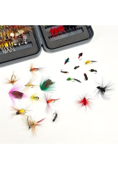 Valkyrie 100 Parça Yapay Sinek İğne Seti Fly Fishing Kutulu Alabalık Balıkçılık Tüylü Sahte Yem