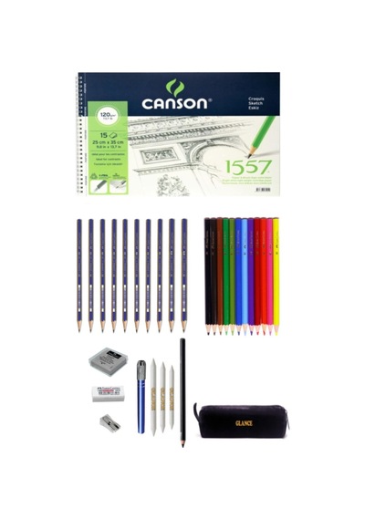 Canson Çizim Defteri 25x35 Cm 120 Gram 15 Yaprak Karakalem Ve Kuruboya Kalemi Çizim Eskiz Seti