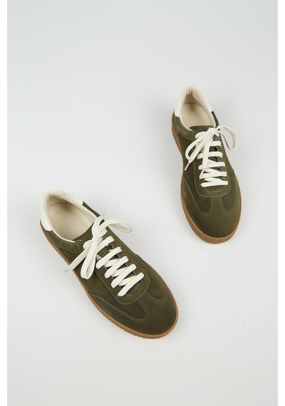 Krahe Palminteri 2 Erkek Hakiki Deri Bağcıklı Haki-ekru Sneakers