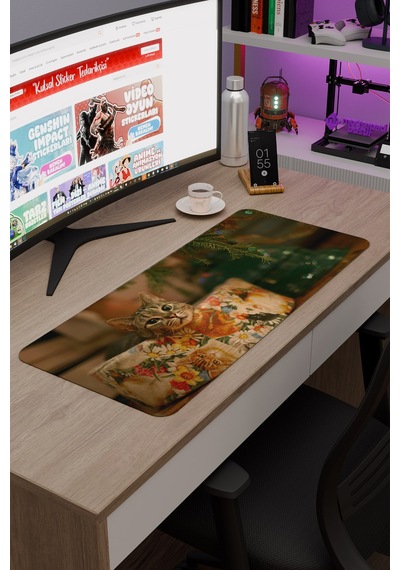Yeni Yıl Kediler- Kedi- Yılbaşı V2 70x30 Xl Gaming Kauçuk Kaymaz Taban Mouse Pad Fare Altlığı