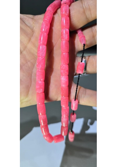 Ağır Püsküllü Pembe Sentetik Opal Tesbih Açık Pembe